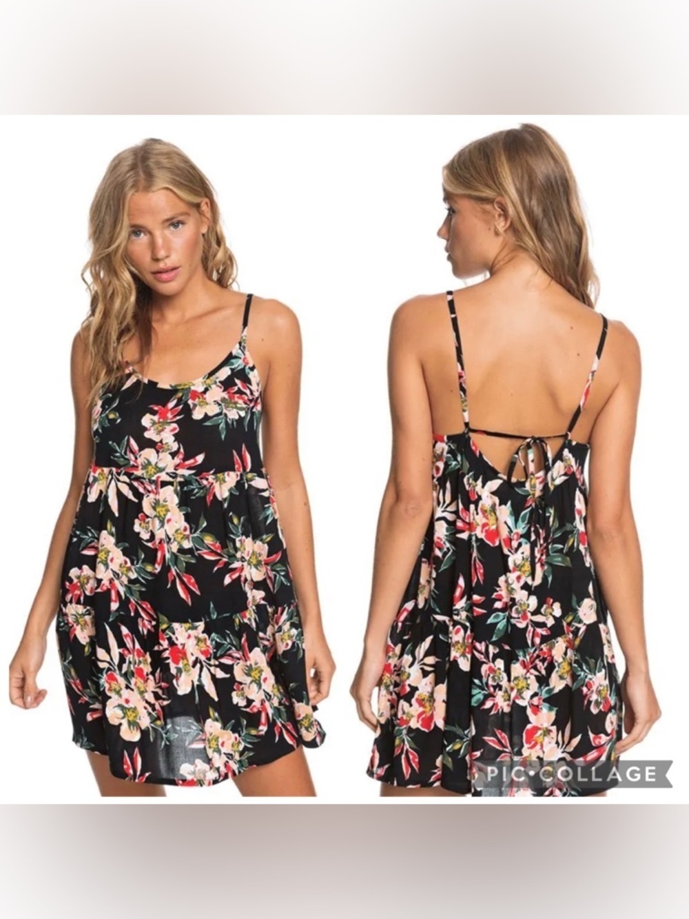 Roxy Floral Tie-Back Mini Dress BNWT Size L 🌺 Boho Summer